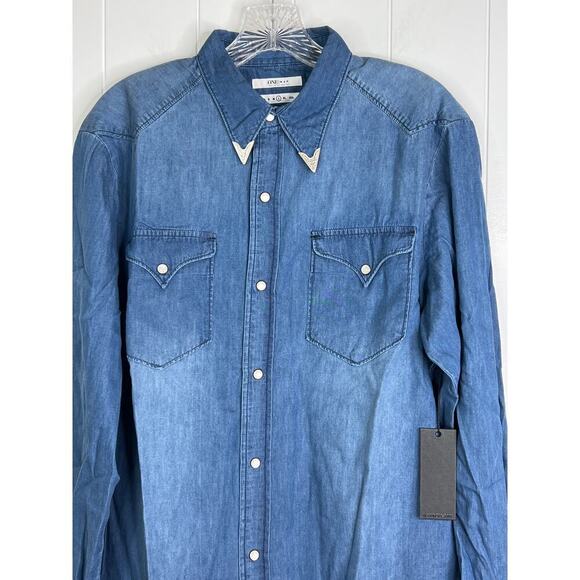One Teaspoon Men's Django Western Shirt in Blue Ivy Size Large NWT - Picture 2 of 8
